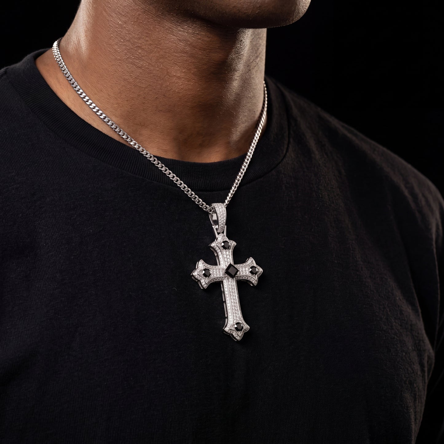Colored Gem Iced Cross Pendant - Different Drips