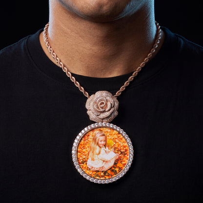Rose Bail Large Round Custom Photo Pendant - Different Drips