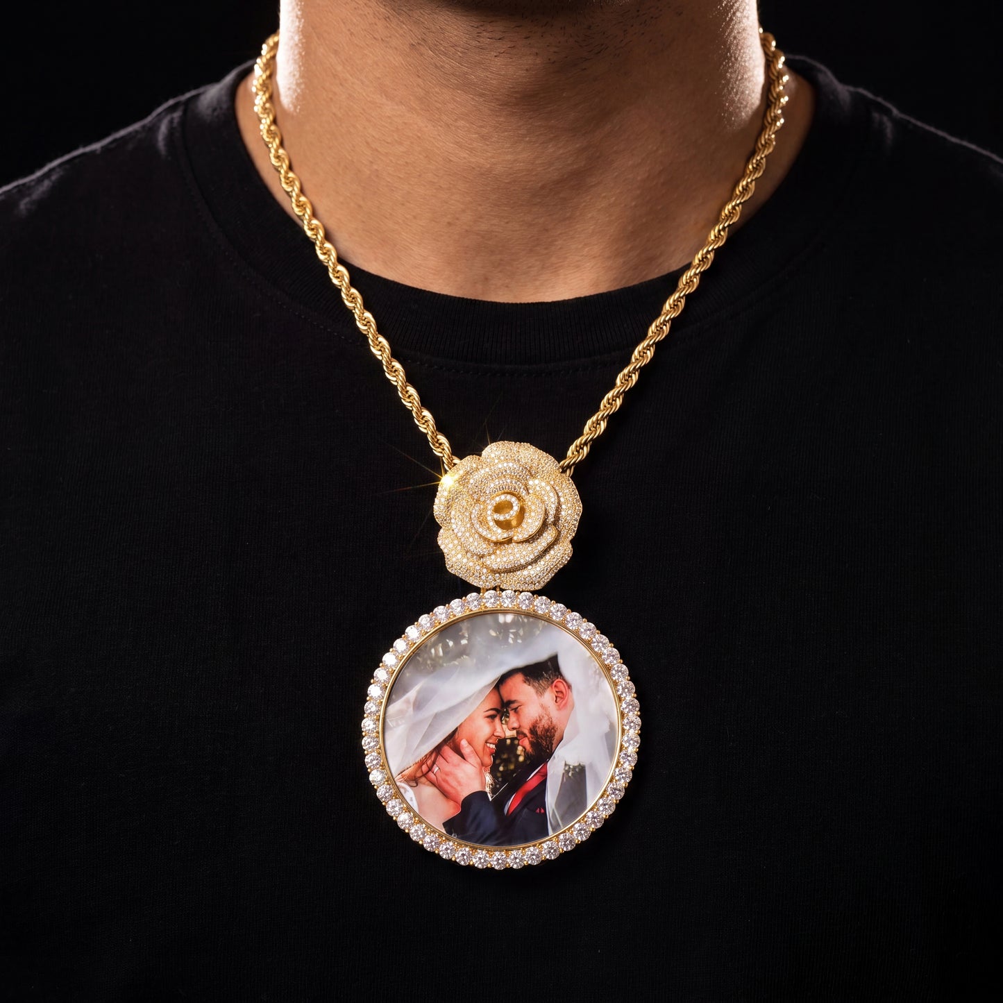Rose Bail Large Round Custom Photo Pendant - Different Drips