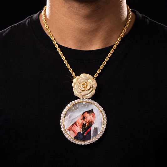 Rose Bail Large Round Custom Photo Pendant - Different Drips
