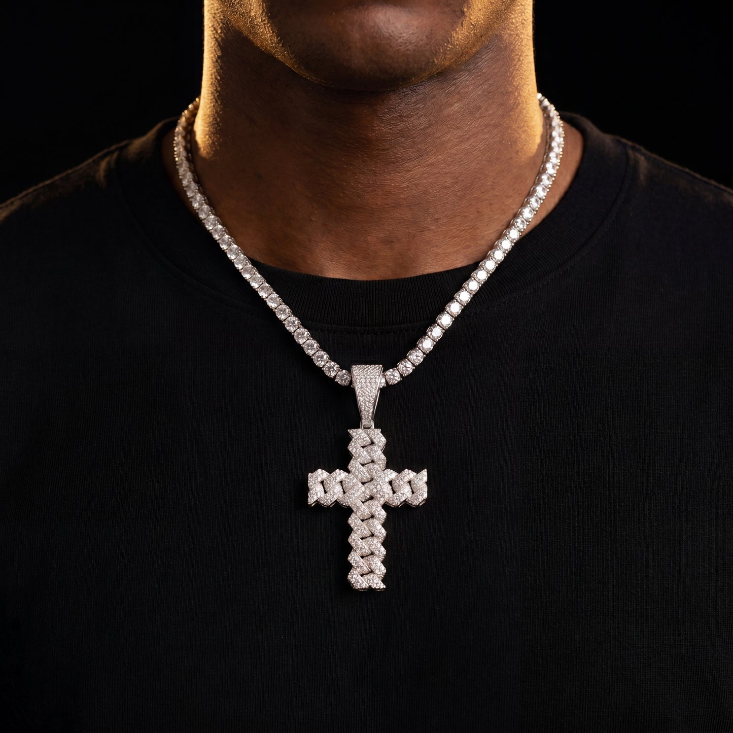 S925 Moissanite Cuban Prong Cross Pendant - Different Drips