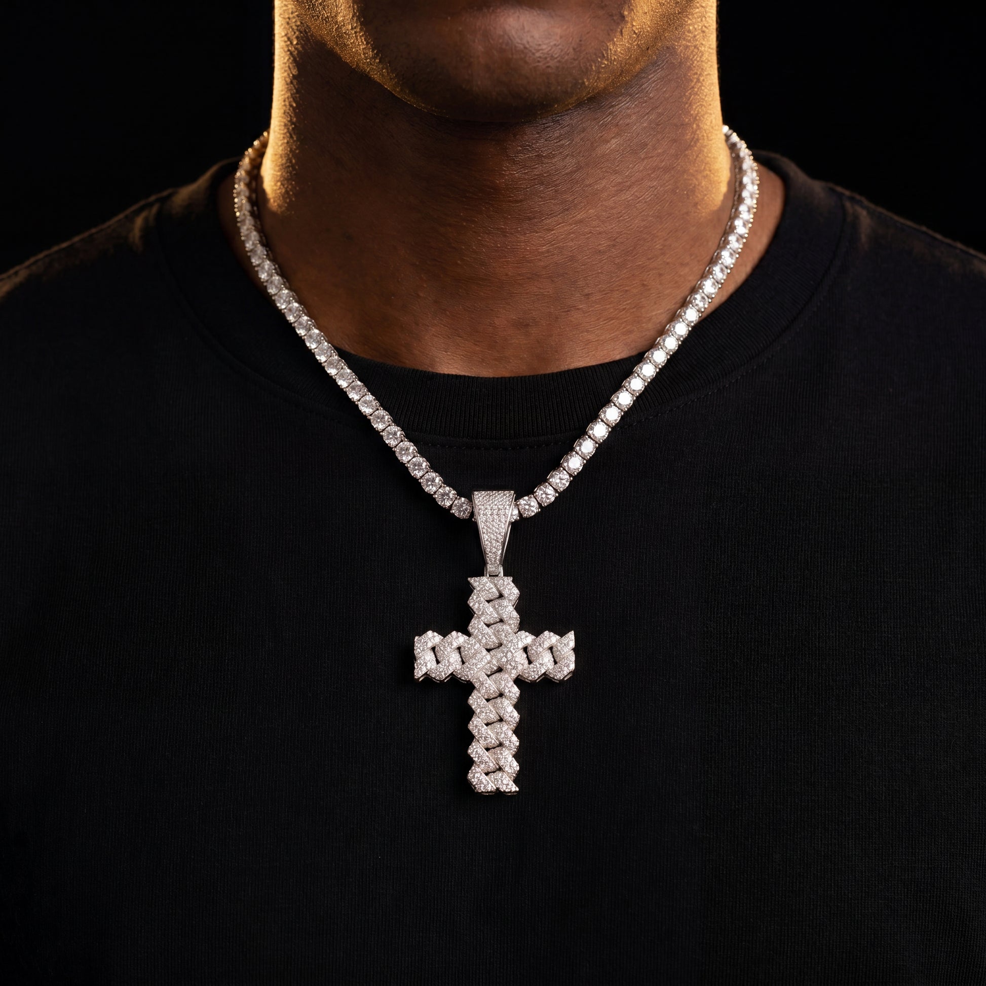 S925 Moissanite Cuban Prong Cross Pendant - Different Drips