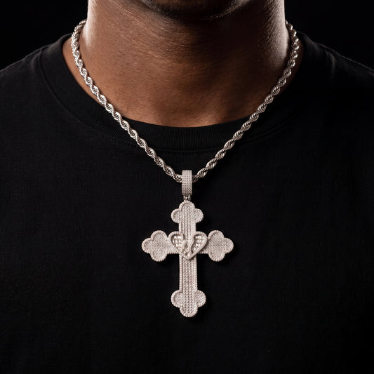 Iced Baguette Heart Cross Pendant - Different Drips
