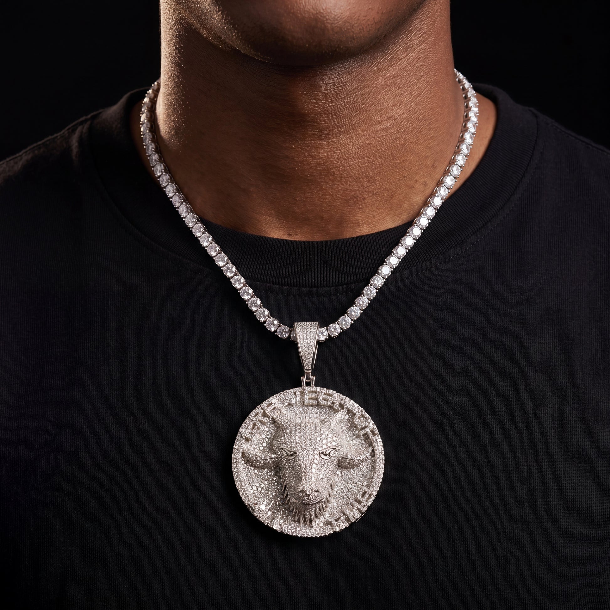 S925 Moissanite GOAT Head Circle Pendant - Different Drips