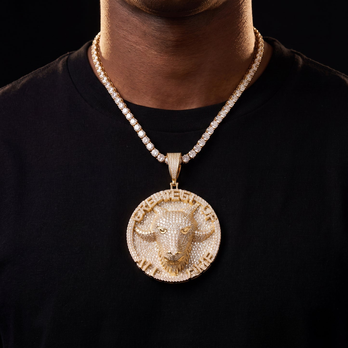 S925 Moissanite GOAT Head Circle Pendant - Different Drips