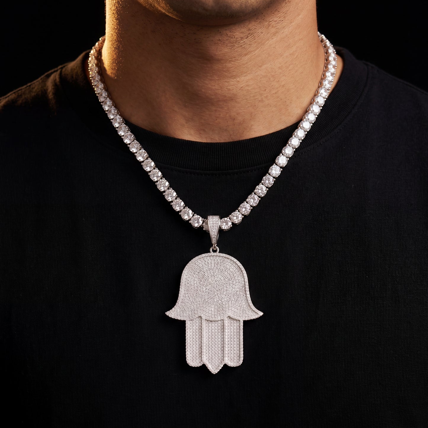 Iced Out Large Hasma Hand Pendant - Different Drips