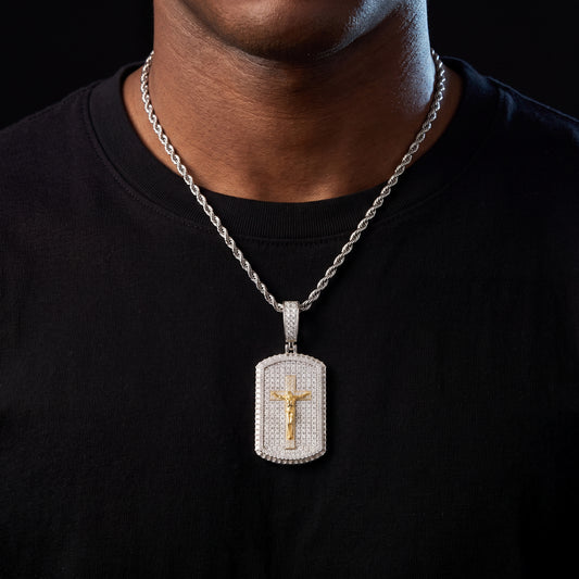 S925 Moissanite Diamond Crucifix Jesus Dog Tag Pendant