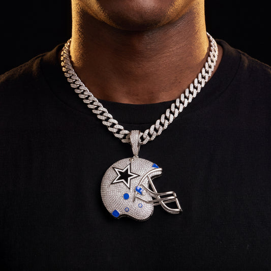 S925 Moissanite Dallas Football Helmet Pendant - Different Drips