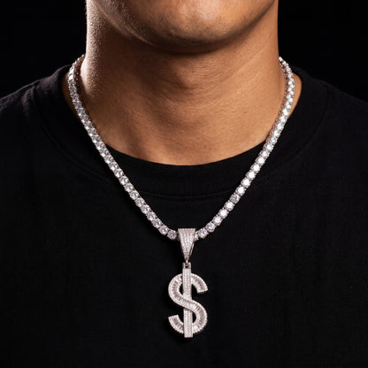 S925 Moissanite Baguette Dollar Sign Pendant - Different Drips