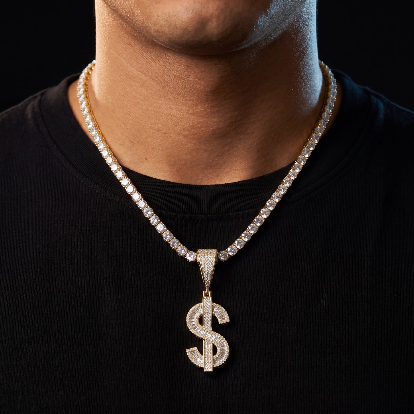 S925 Moissanite Baguette Dollar Sign Pendant - Different Drips