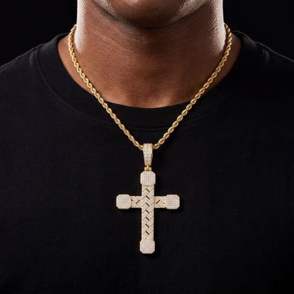 Basket-Weave Iced Moissanite Cross Pendant - Different Drips