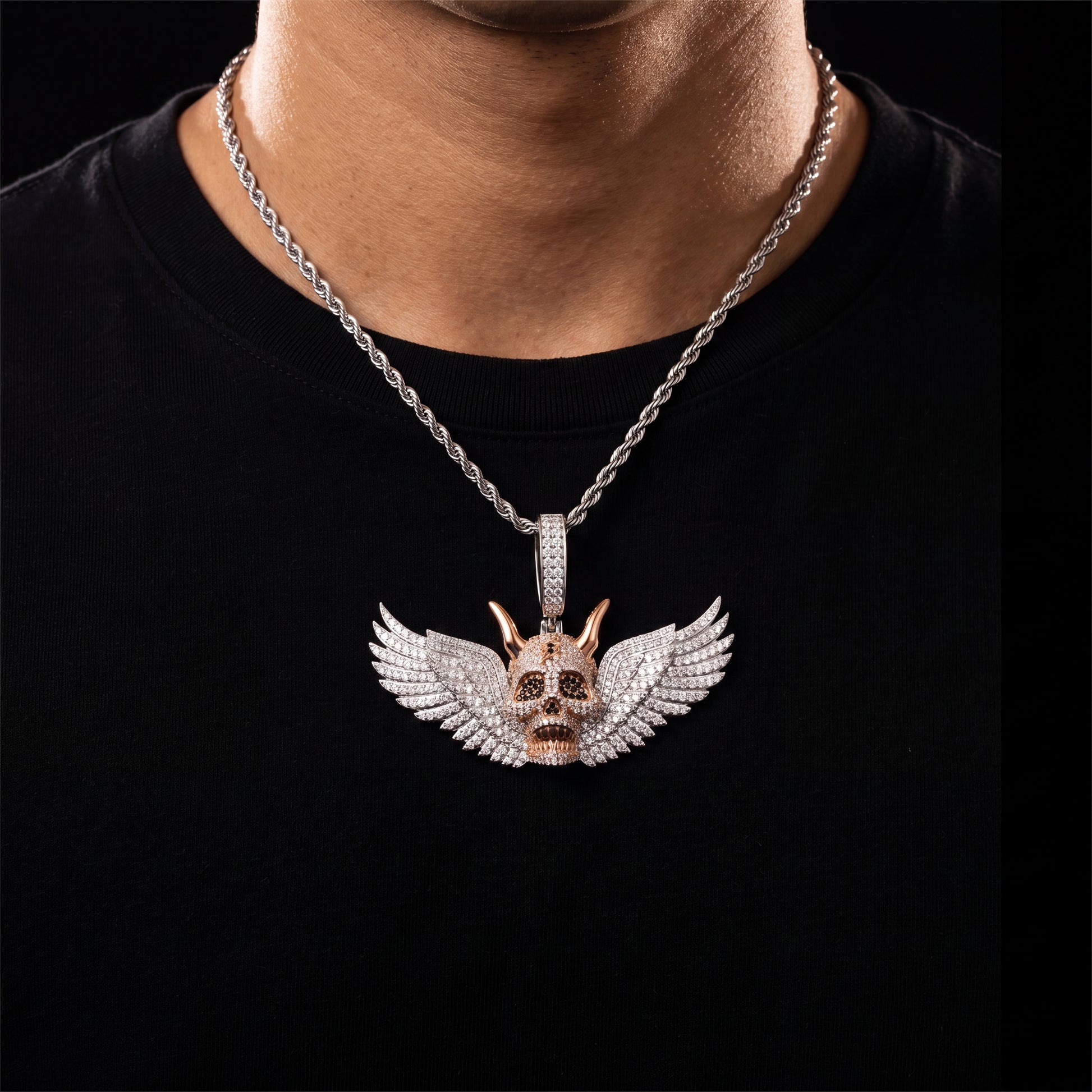 S925 Moissanite Diamond Winged Demon Skull Pendant - Different Drips