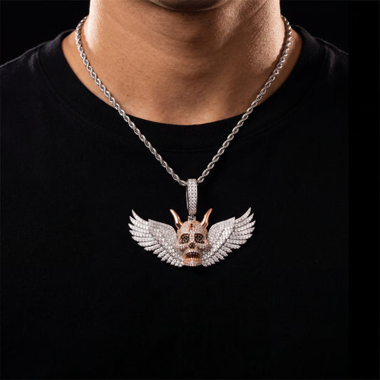S925 Moissanite Diamond Winged Demon Skull Pendant - Different Drips