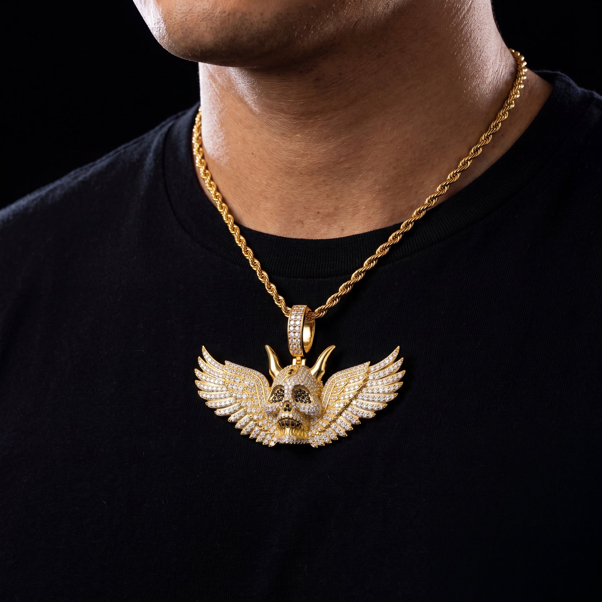 S925 Moissanite Diamond Winged Demon Skull Pendant - Different Drips