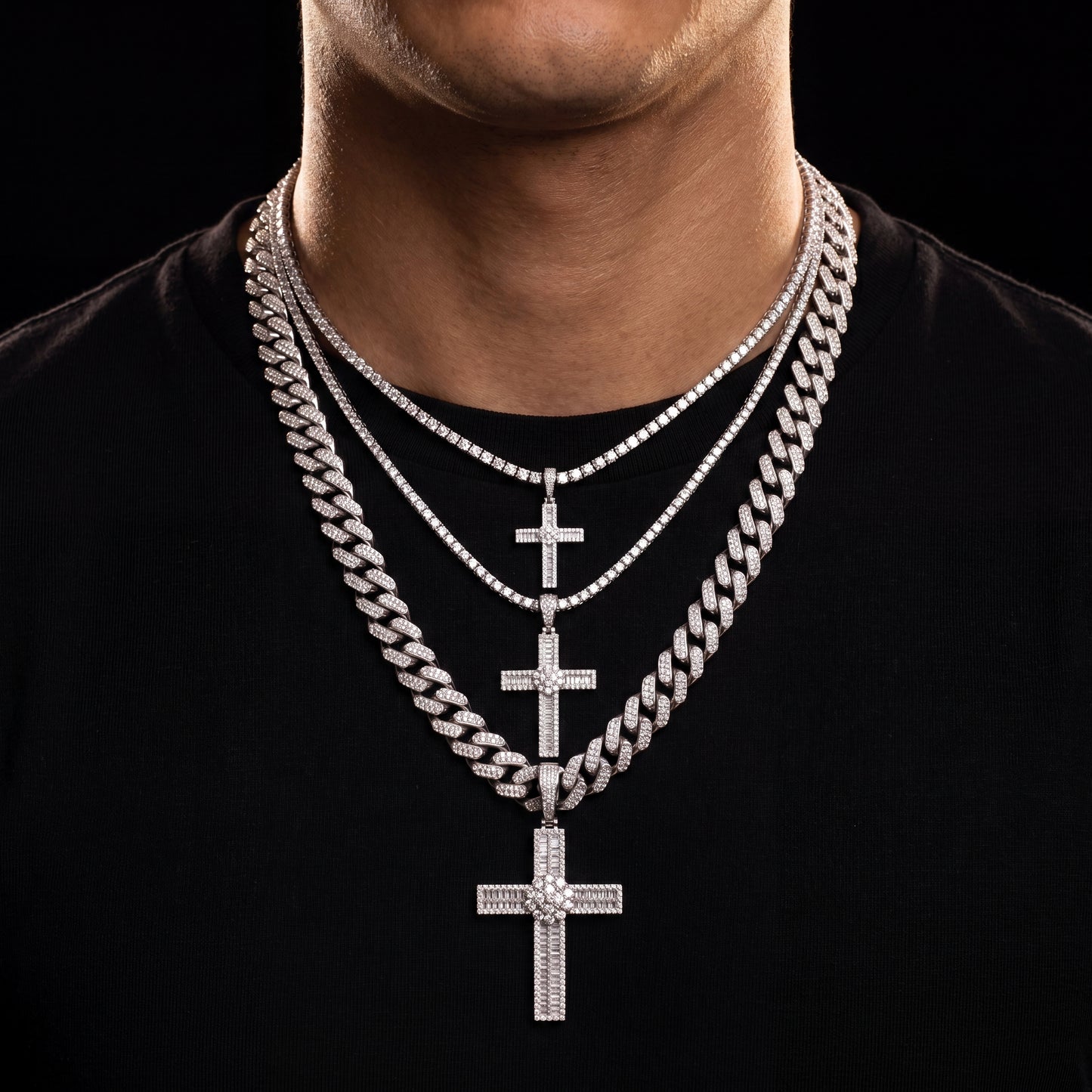 S925 Moissanite Baguette Cross Pendant - Different Drips