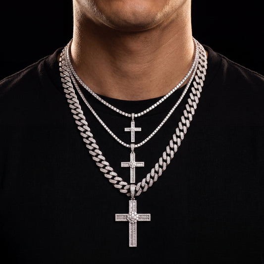 S925 Moissanite Baguette Cross Pendant - Different Drips
