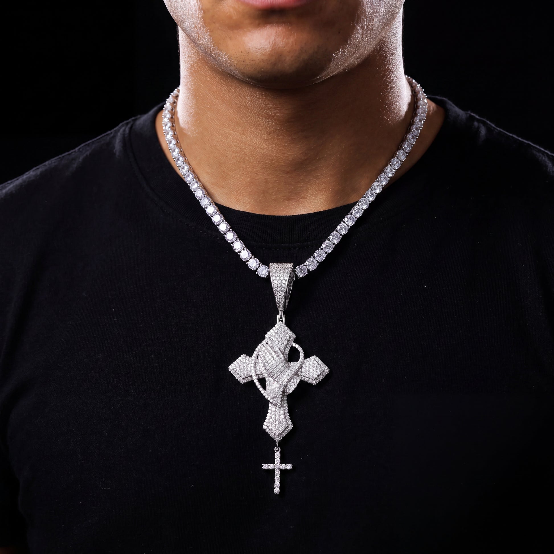 S925 Moissanite Praying Cross Pendant - Different Drips