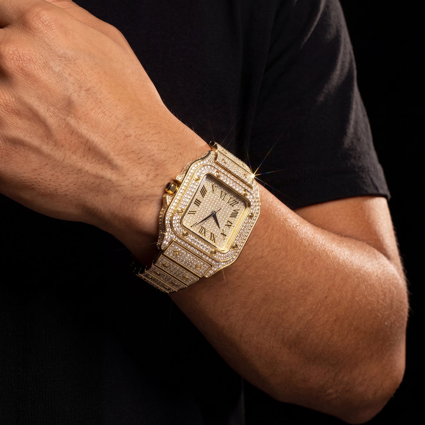 Iced Square Roman Numeral Watch - Different Drips