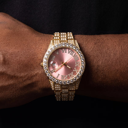 Iced Roman Numeral Colored Dial Watch - Different Drips
