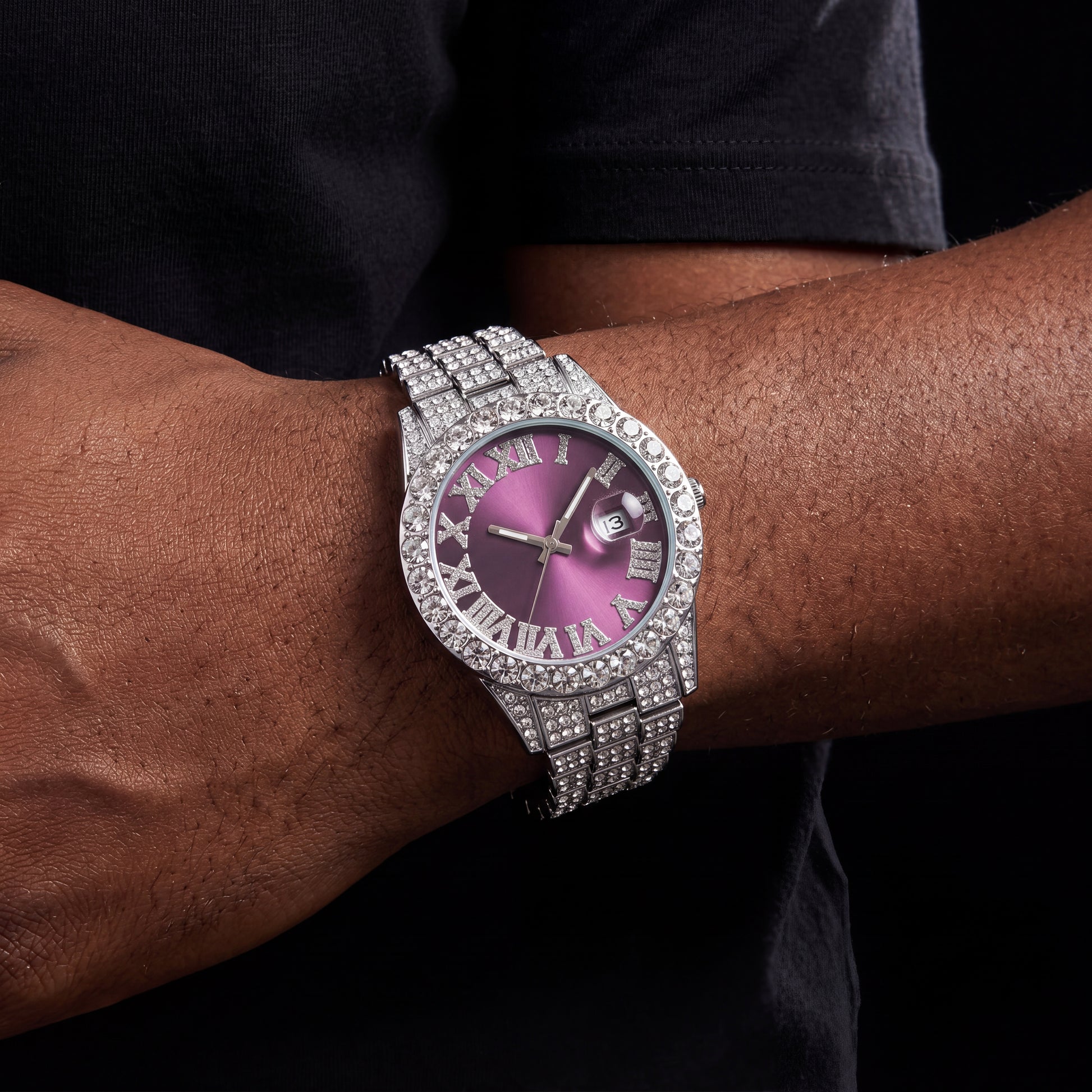 Iced Roman Numeral Colored Dial Watch - Different Drips