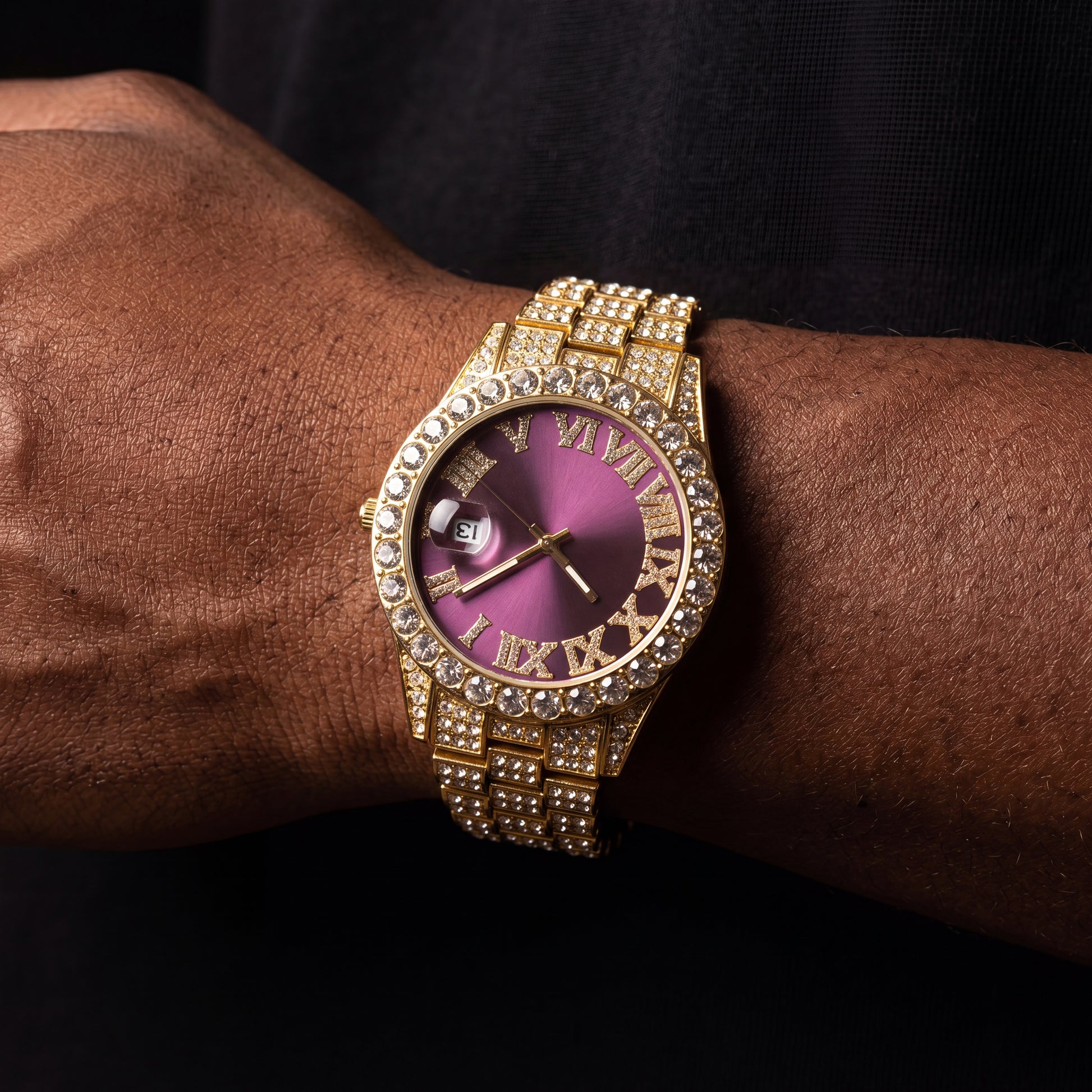 Iced Roman Numeral Colored Dial Watch - Different Drips