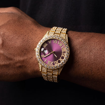Iced Roman Numeral Colored Dial Watch - Different Drips