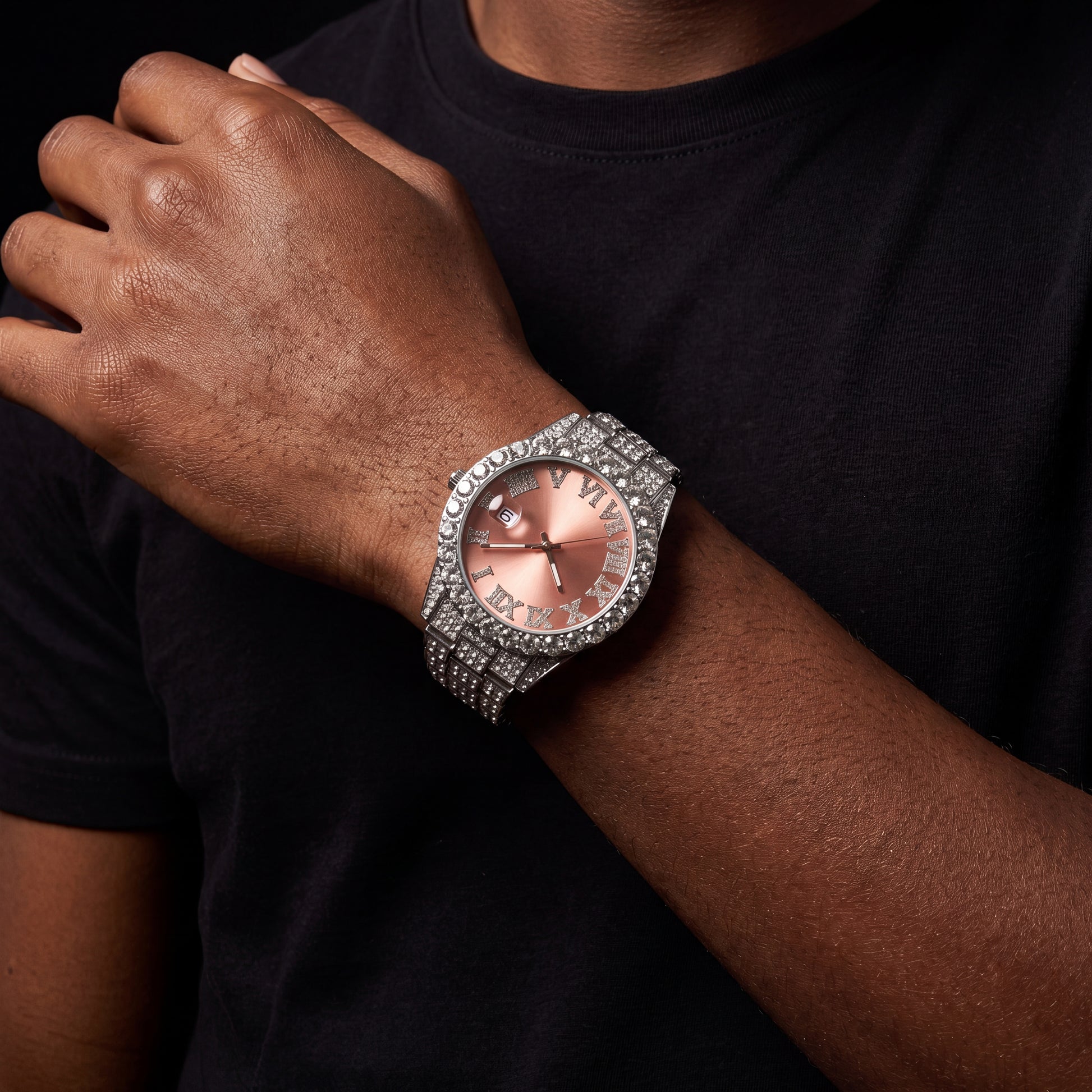 Iced Roman Numeral Colored Dial Watch - Different Drips