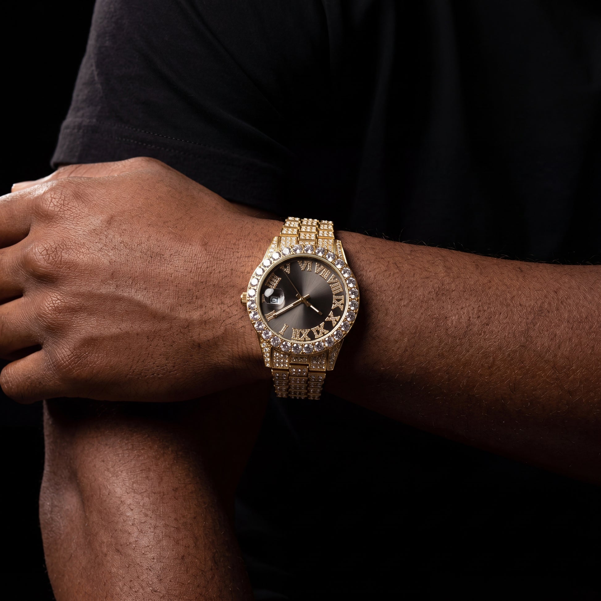 Iced Roman Numeral Colored Dial Watch - Different Drips