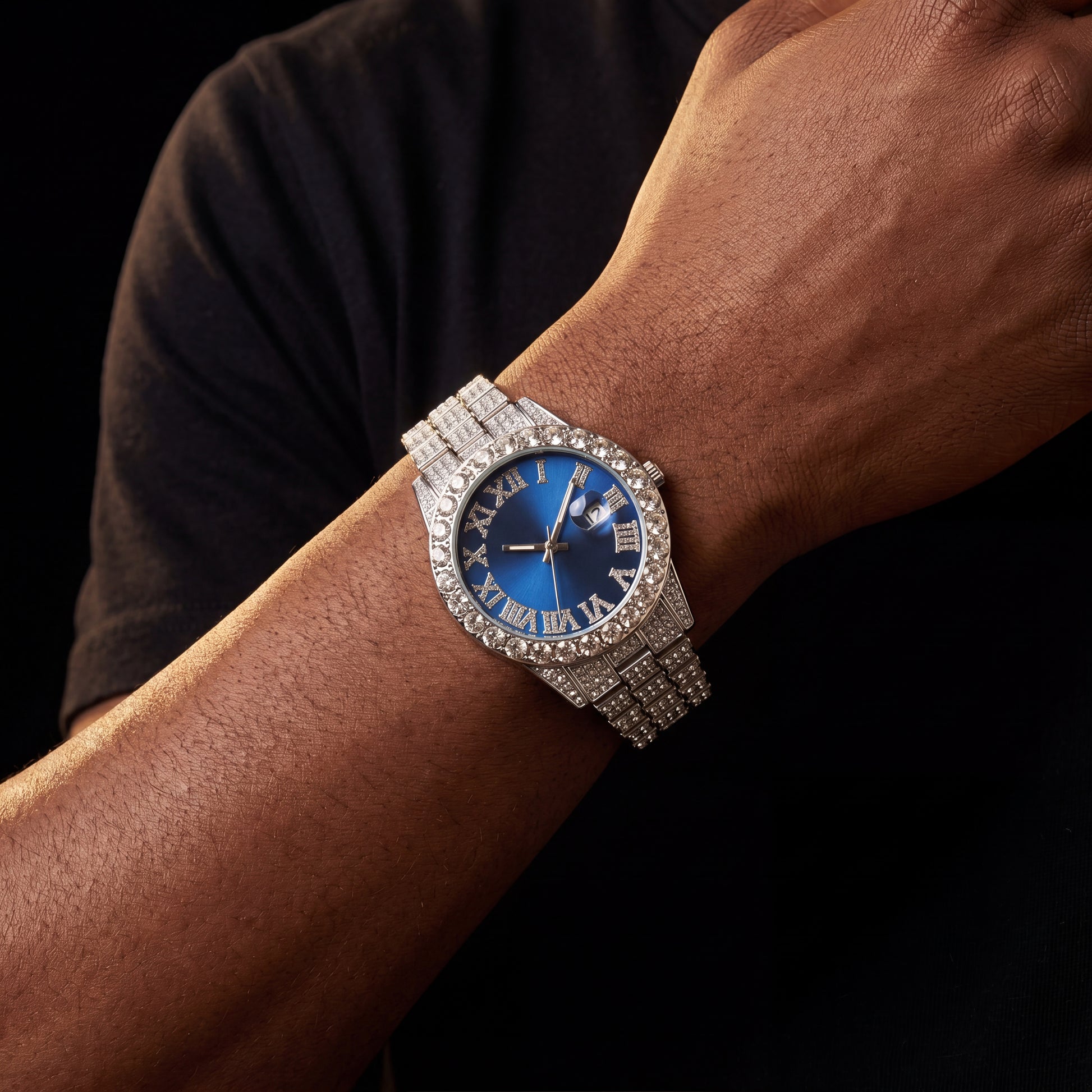 Iced Roman Numeral Colored Dial Watch - Different Drips