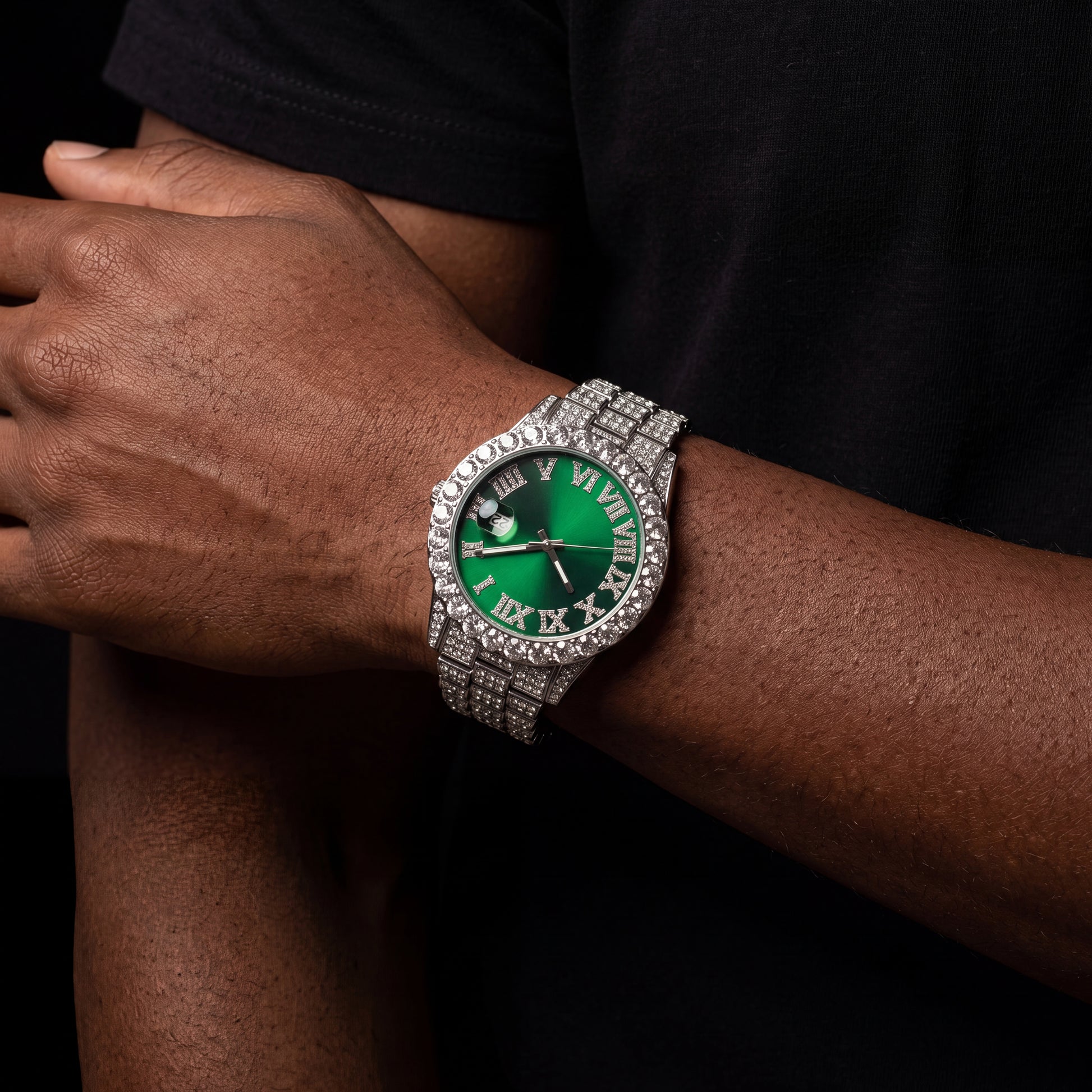 Iced Roman Numeral Colored Dial Watch - Different Drips