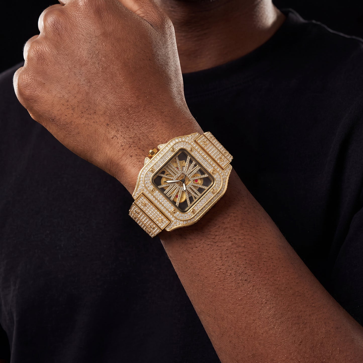 Iced Roman Numeral Square Skeleton Watch