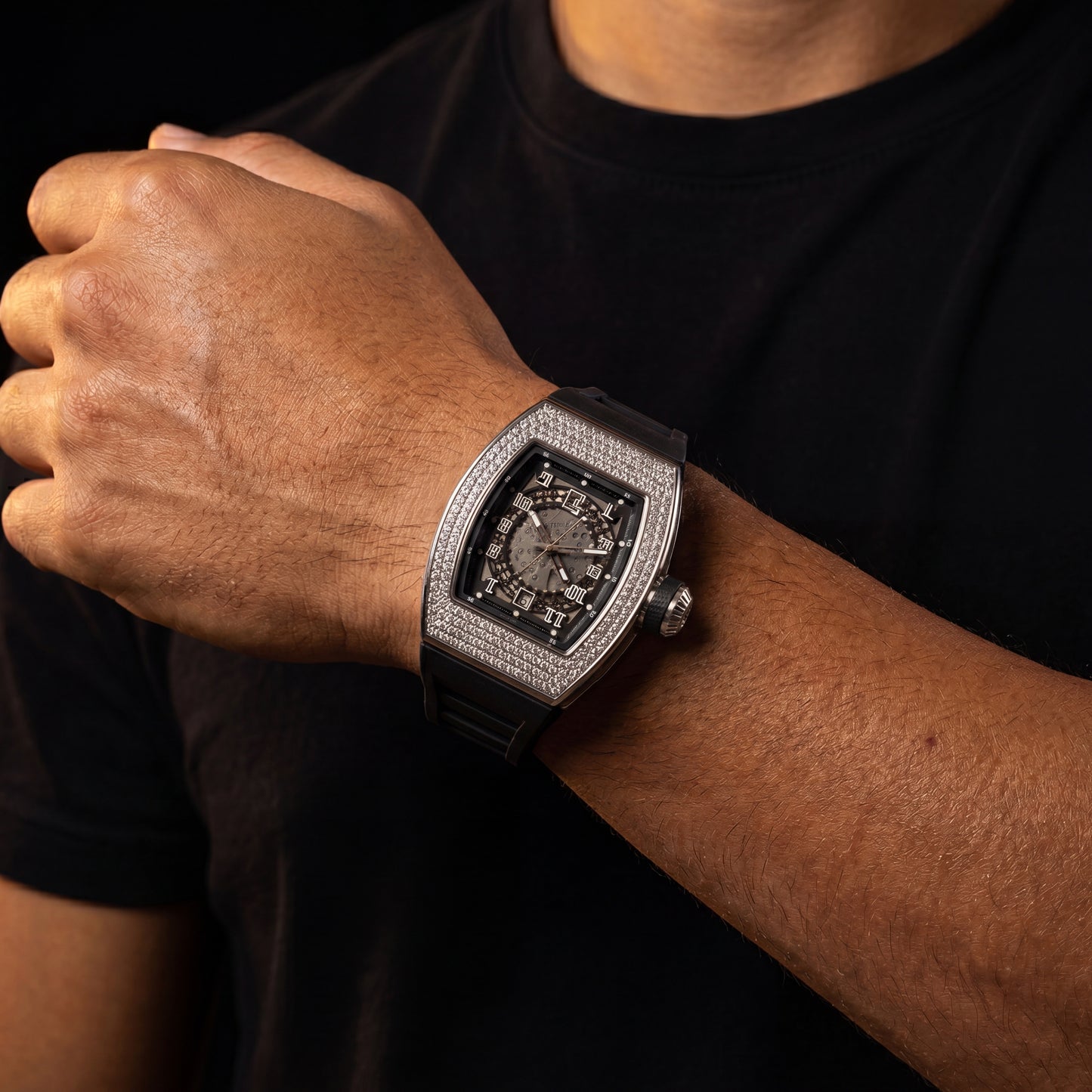 Iced Out Mechanical Watch in White Gold - Different Drips