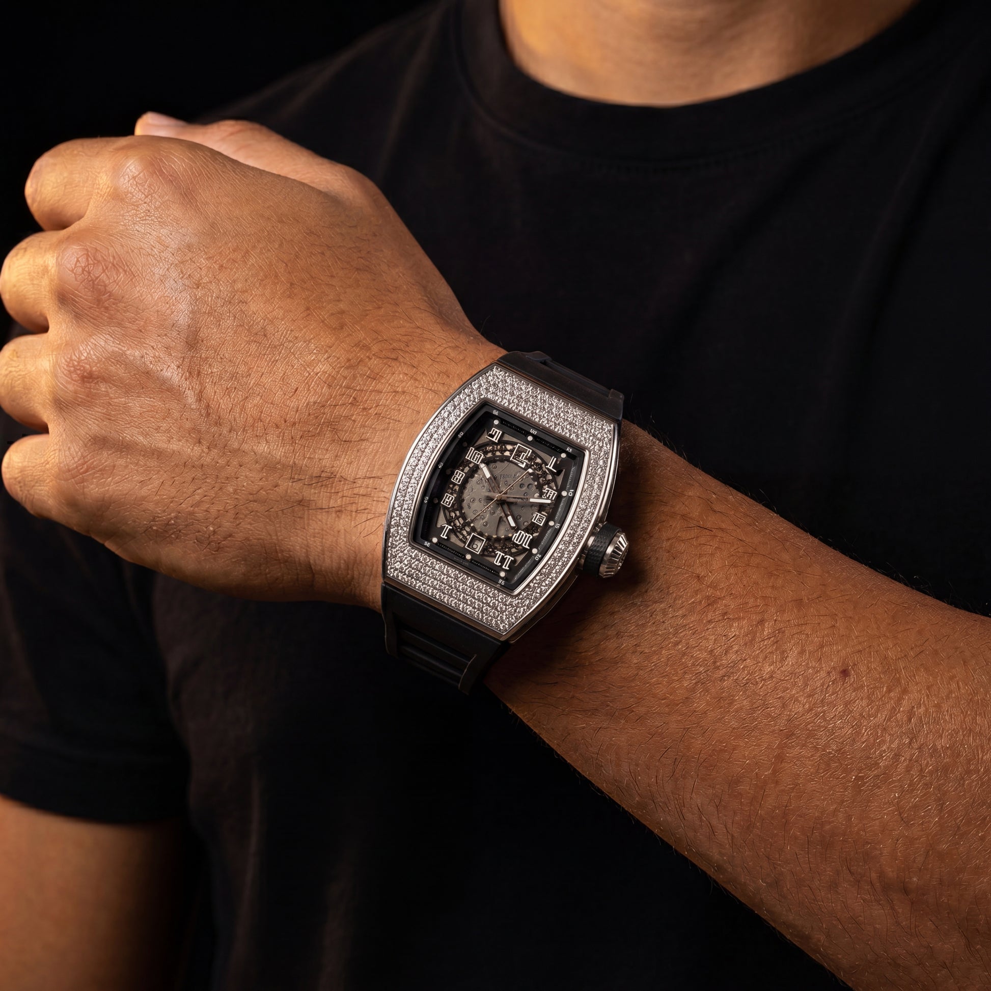 Iced Out Mechanical Watch in White Gold - Different Drips