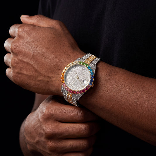 Iced Multi-Color Roman Numeral Watch - Different Drips