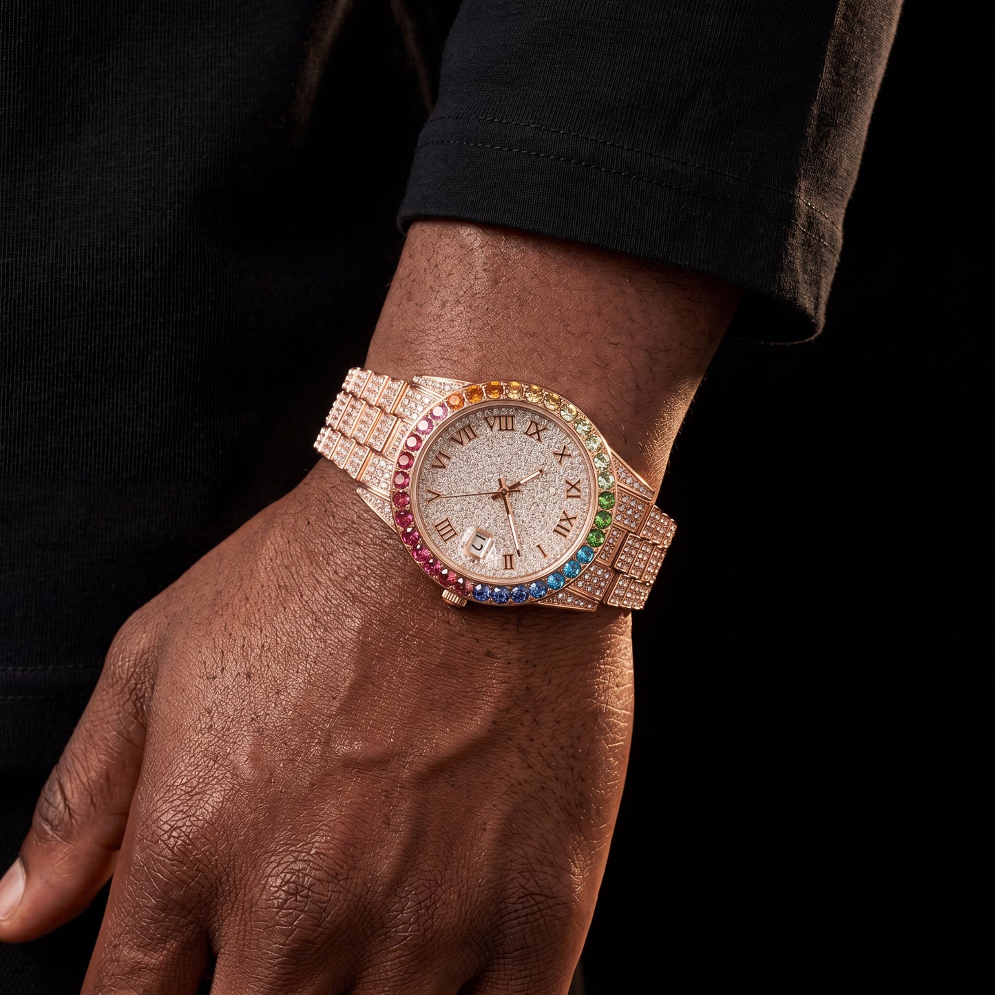 Iced Multi-Color Roman Numeral Watch - Different Drips