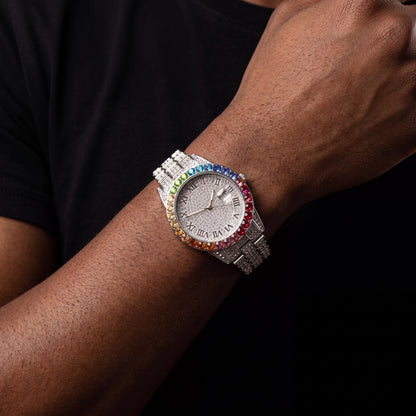Iced Multi-Color Roman Numeral Watch - Different Drips