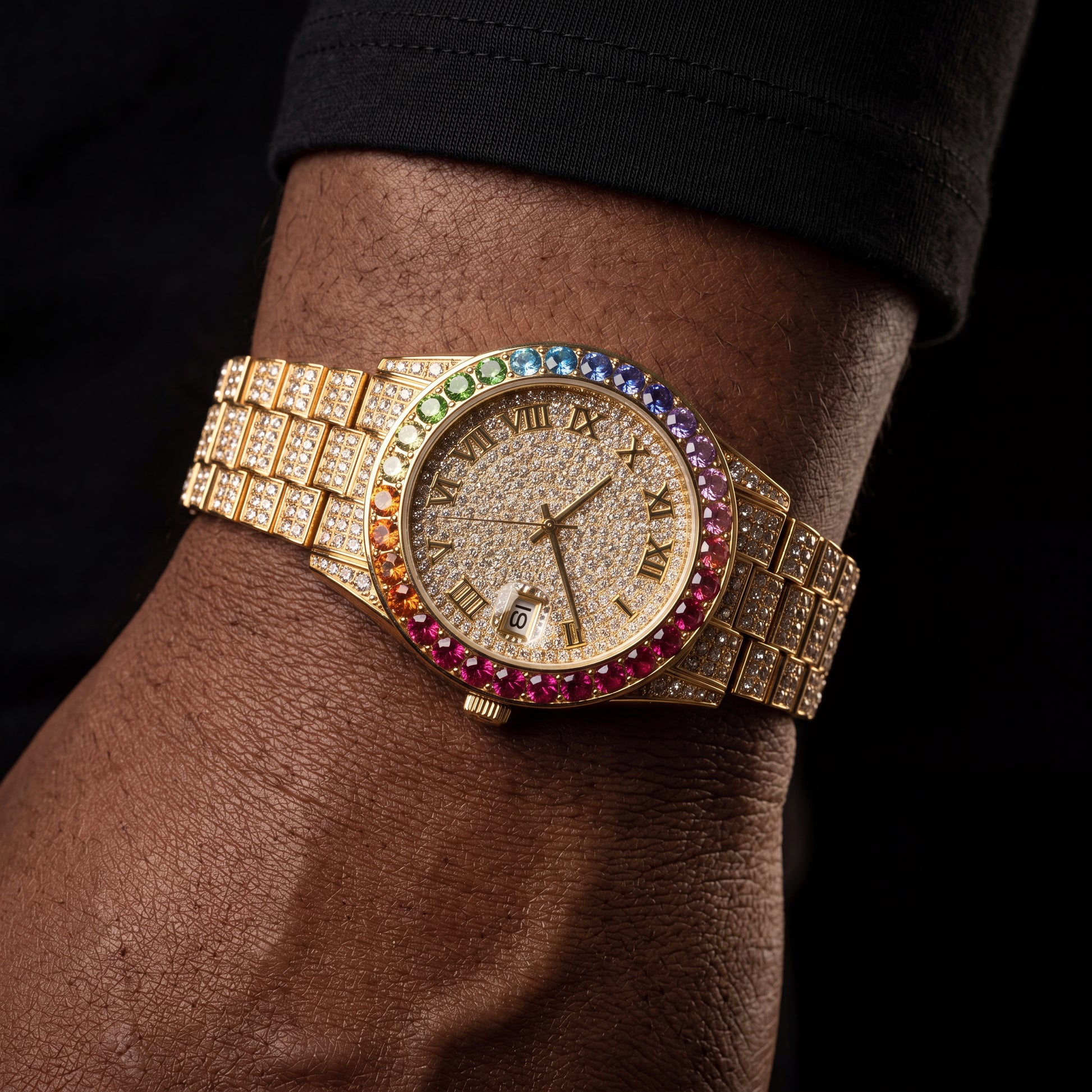Iced Multi-Color Roman Numeral Watch - Different Drips