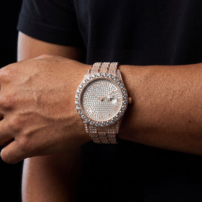 Iced Round Cut Roman Numeral Watch - Different Drips