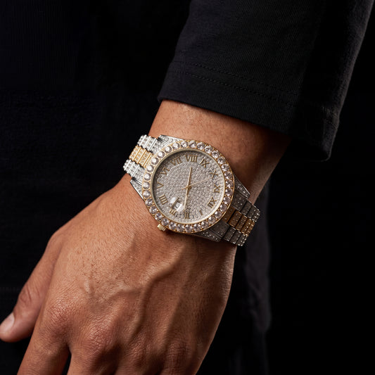 Iced Round Cut Roman Numeral Watch - Different Drips