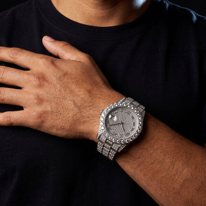 Iced Round Cut Roman Numeral Watch - Different Drips