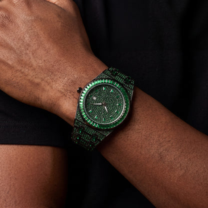 Bust Down Green Emerald Baguette Watch - Different Drips
