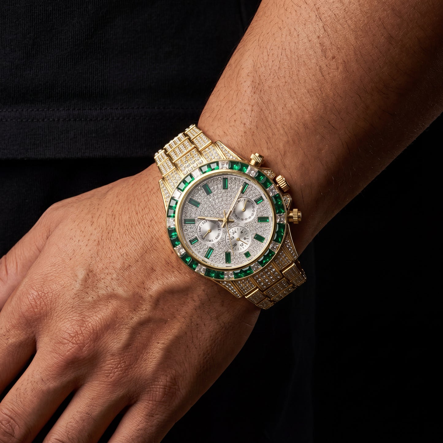 Emerald Green Baguette Bezel Chronograph Watch - Different Drips