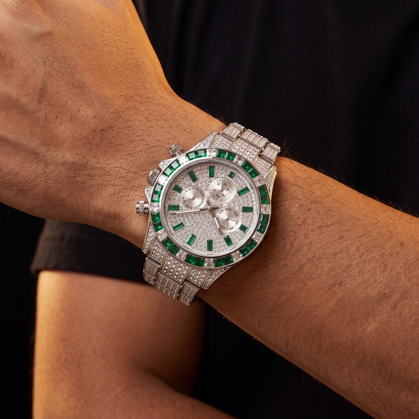 Emerald Green Baguette Bezel Chronograph Watch - Different Drips