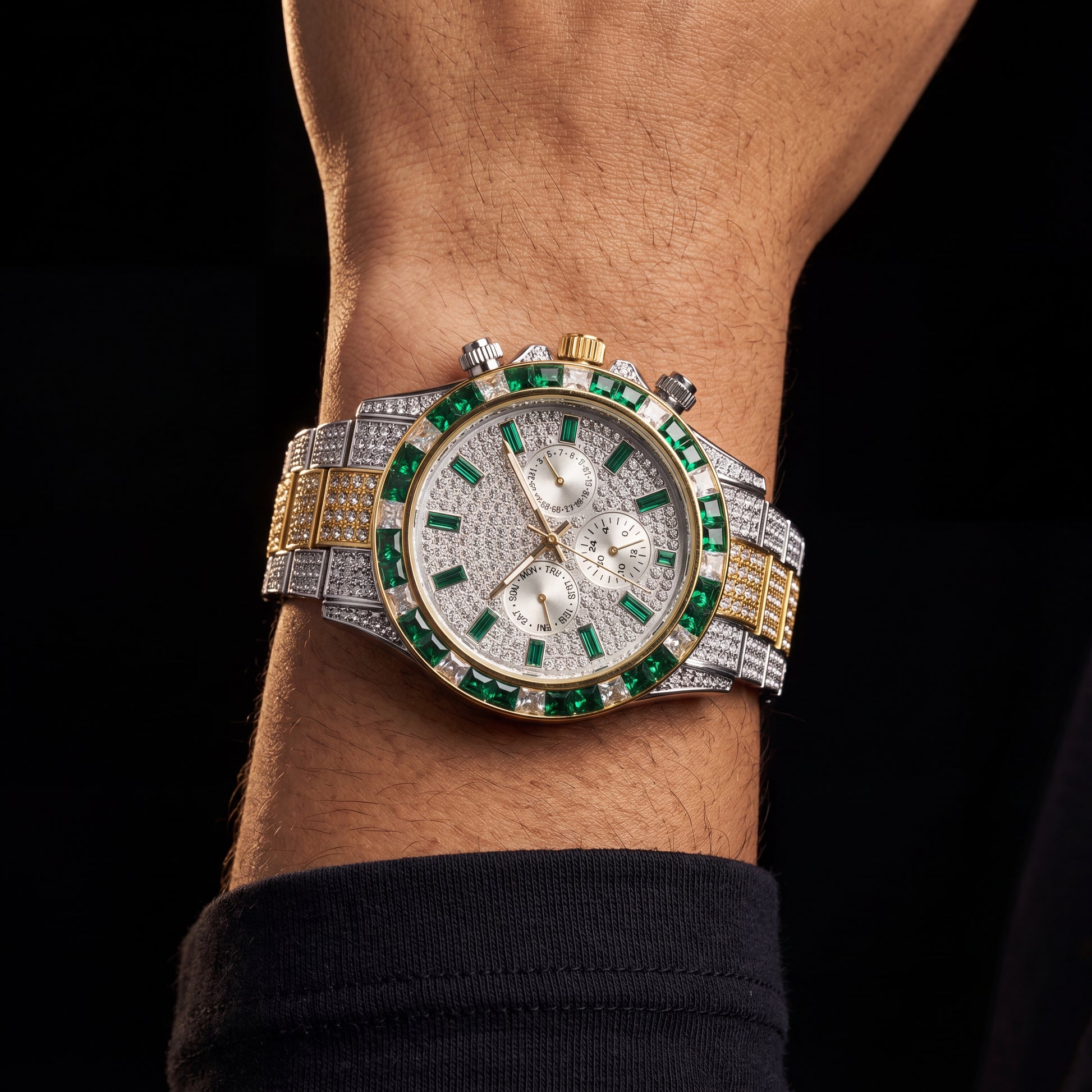 Emerald Green Baguette Bezel Chronograph Watch - Different Drips