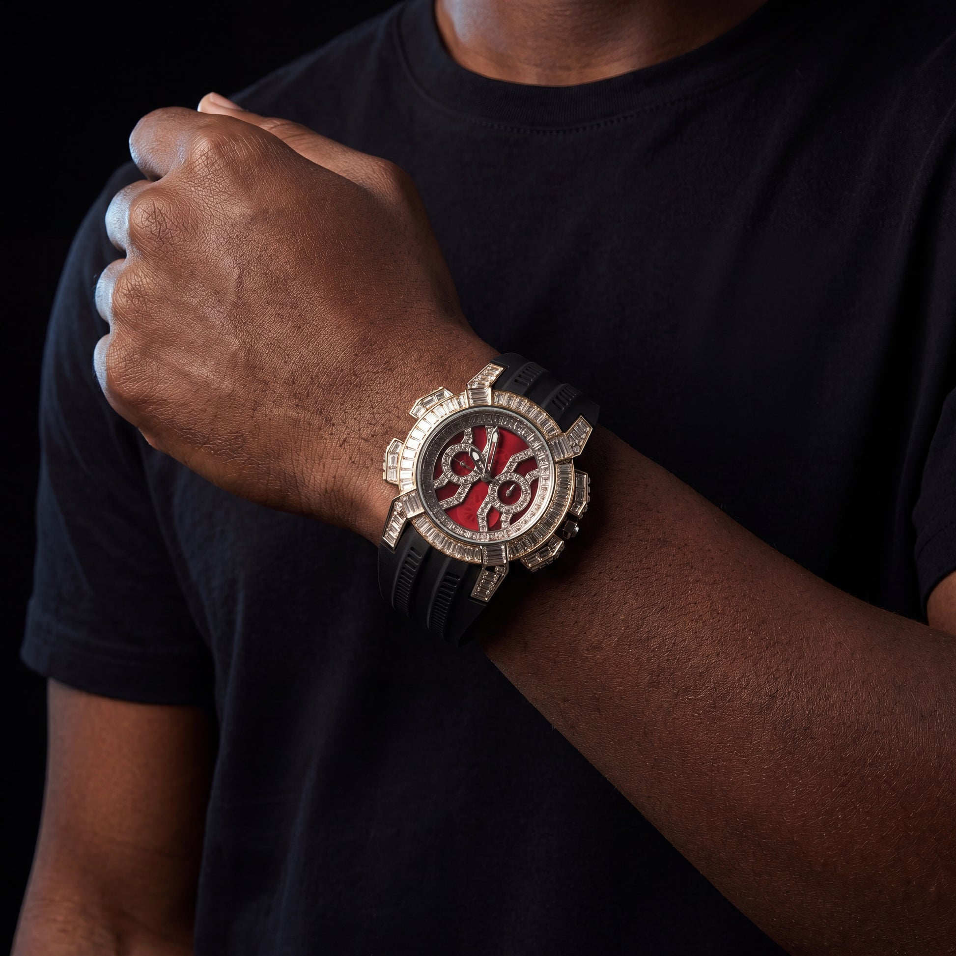 Baguette Round Cut Watch w/ Rubber Strap - Different Drips