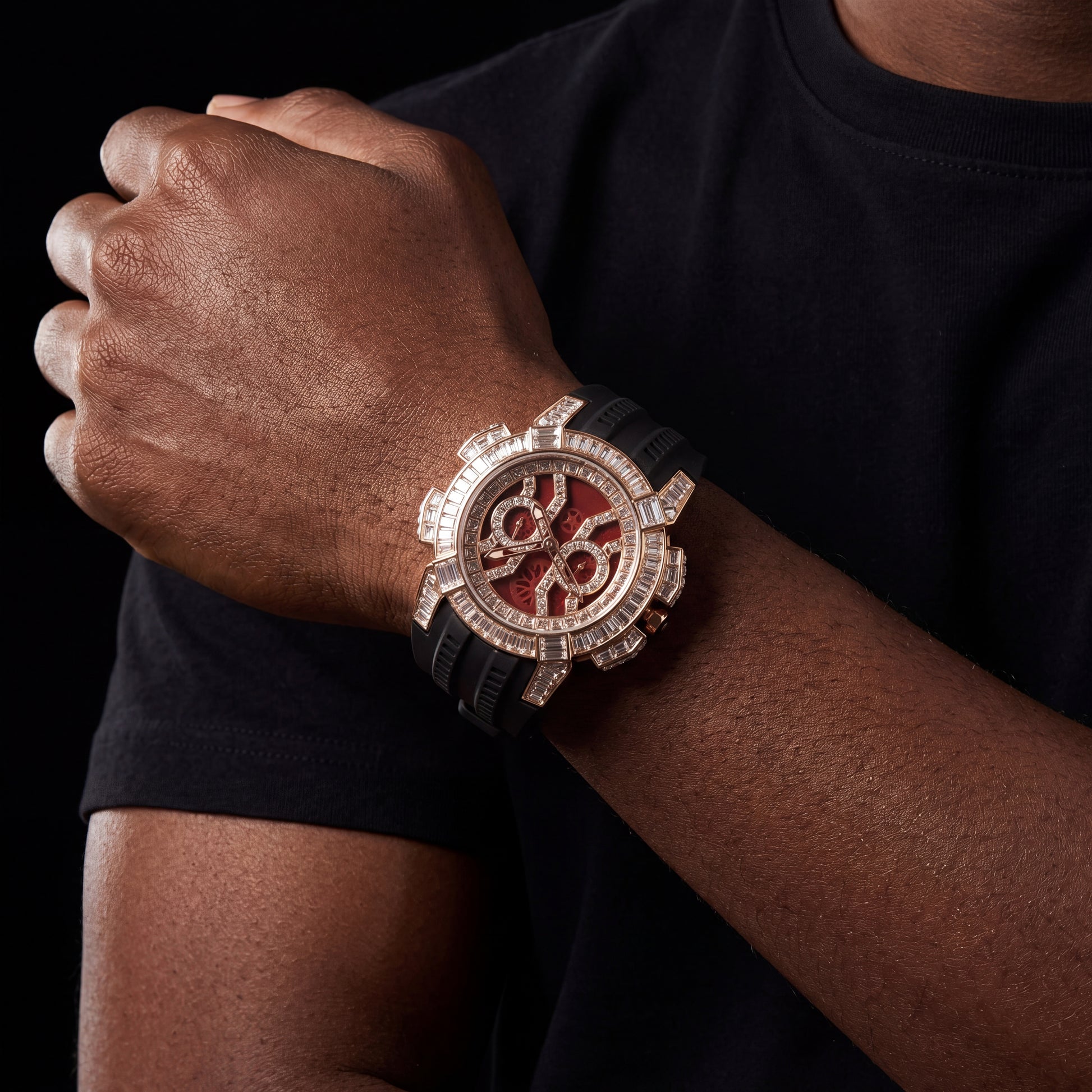 Baguette Round Cut Watch w/ Rubber Strap - Different Drips