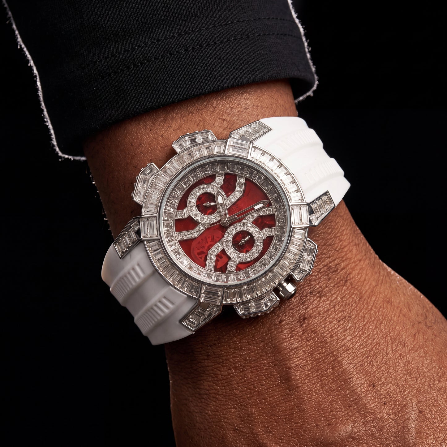 Baguette Round Cut Watch w/ Rubber Strap - Different Drips