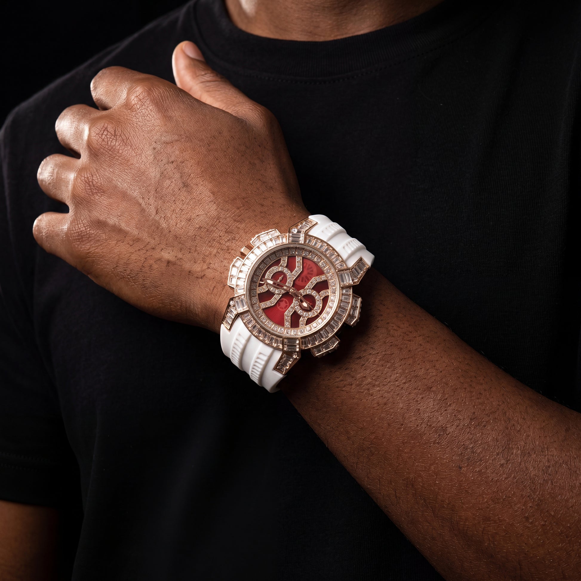 Baguette Round Cut Watch w/ Rubber Strap - Different Drips