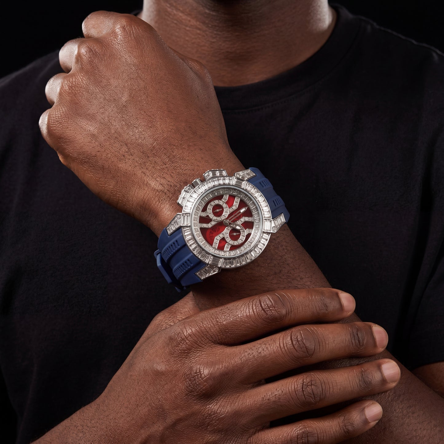 Baguette Round Cut Watch w/ Rubber Strap - Different Drips