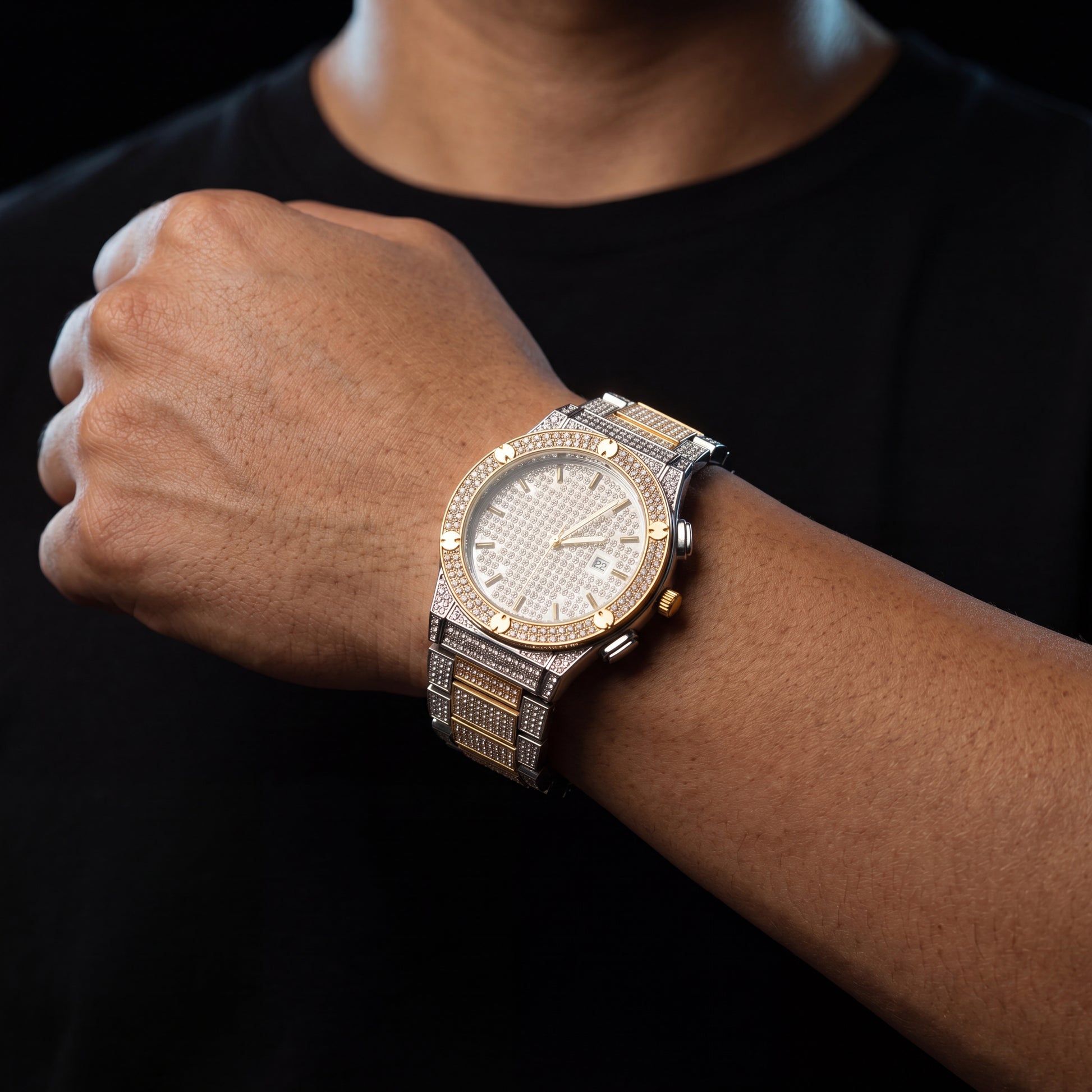 Iced Out Round Screw Head Watch - Different Drips